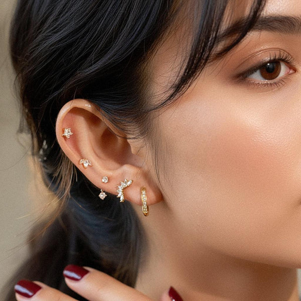 Diamond Studs, Climbers & Huggies Earrings Bundle Set