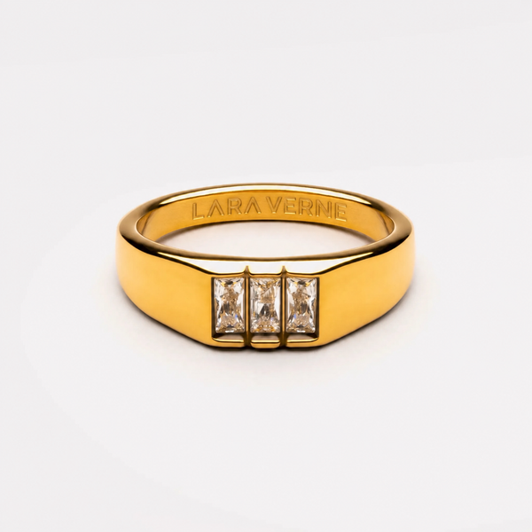 18K Gold Plated Baguette Zircon Signet Ring by Lara Verne