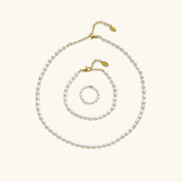 Pearl Choker, Bracelet & Ring 3-Piece Bundle Set
