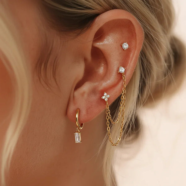 Baguette Drops & Dainty Studs Earrings Bundle Set