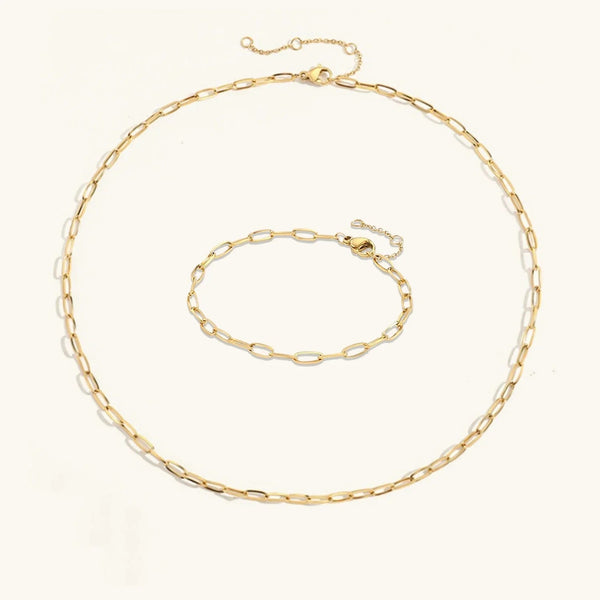 Paperclip Chain Necklace & Bracelet Bundle Set