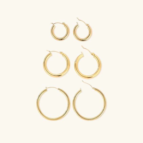 Broad Round Hoop Earrings Bundle Set