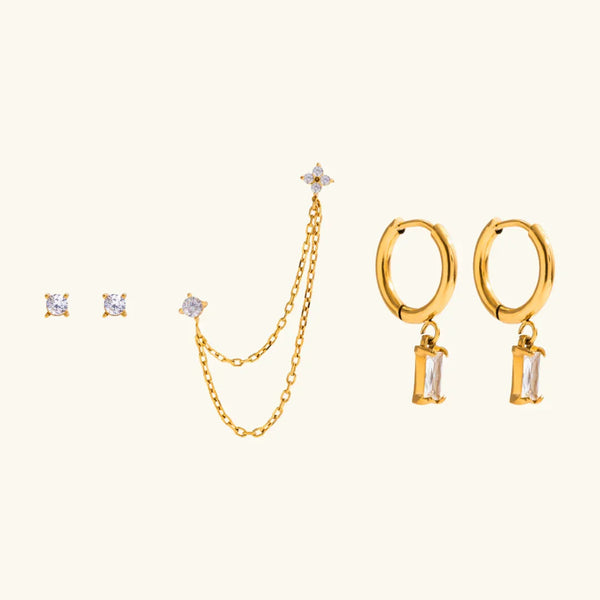 Baguette Drops & Dainty Studs Earrings Bundle Set