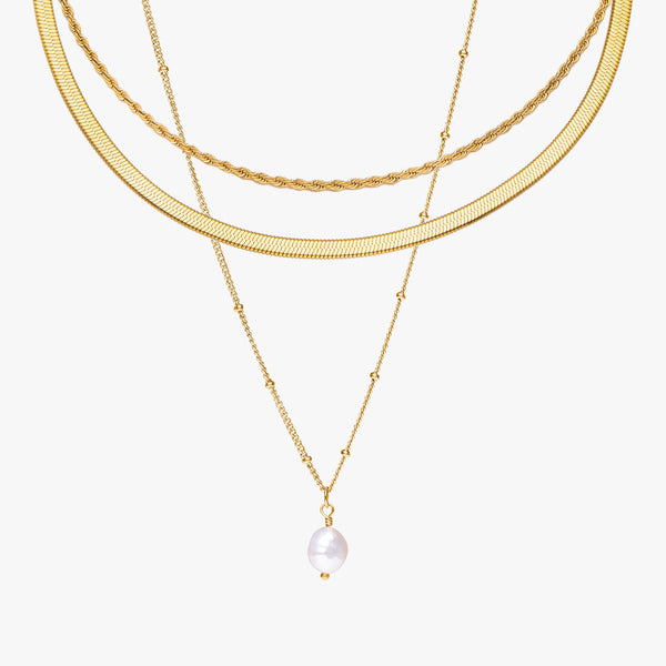 Rope, Herringbone Choker & Baroque Pearl 3-Piece Bundle Set