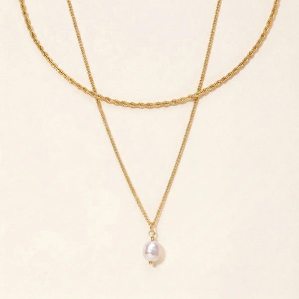 Rope Chain & Pearl Necklace Bundle Set