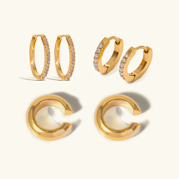 Contemporary Gold Hoops 3-Pair Bundle Set
