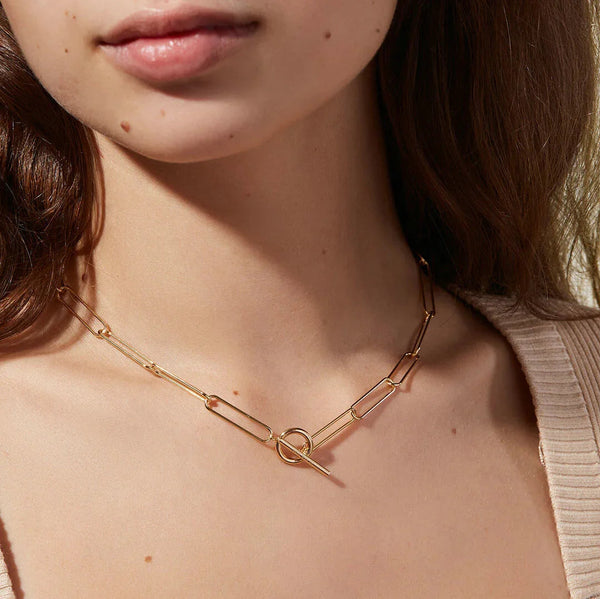 Adele Bar & Circle Paperclip Necklace