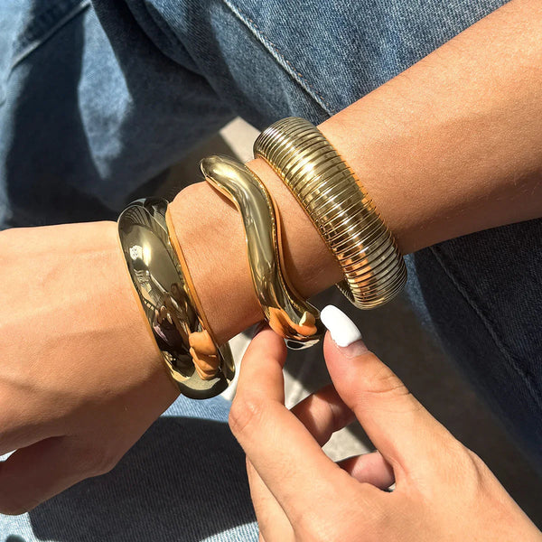 Chunky Gold Bangle 3-Piece Bundle Set