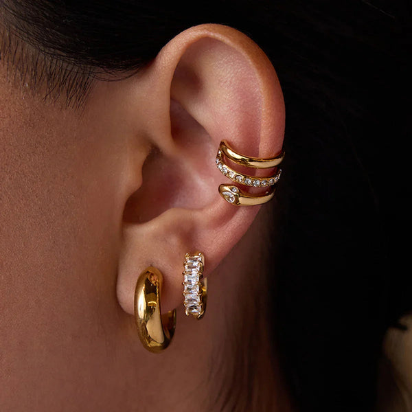 Gold Diamond Huggies, Hoops & Herringbone Earrings Bundle Set