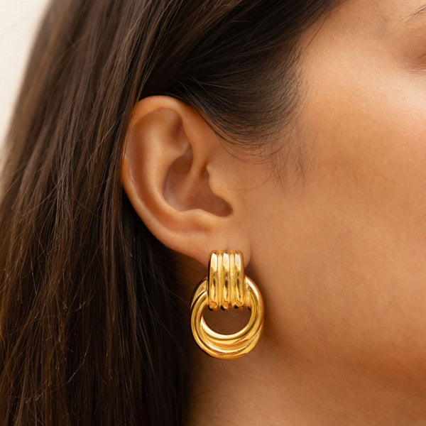 18K Gold Plated Sculptural Chunky Architectural Hoops