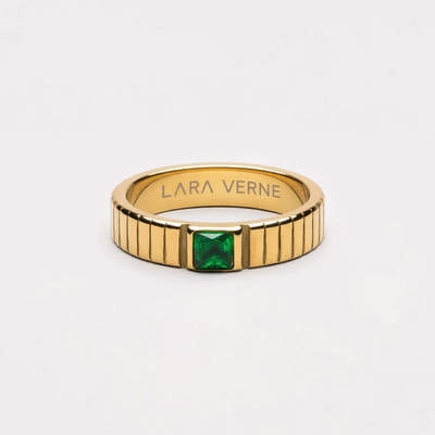 18K Gold Plated Chunky Emerald Green Zircon Ring