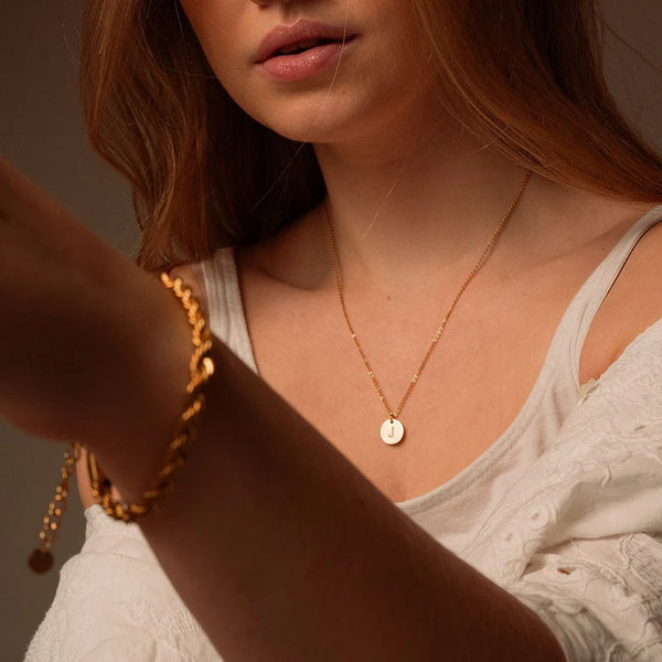 Minimalist Initial Letter Necklace Gold Plated 18K