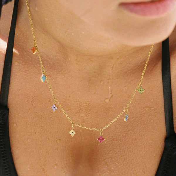 18K Gold Plated Colorful Floral Charm Choker Necklace
