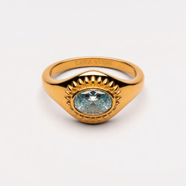 18K Gold Plated Blue Stone Ring by Lara Verne