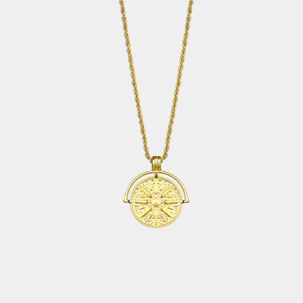 18K Gold Plated Sun Coin Pendant Rope Chain Necklace