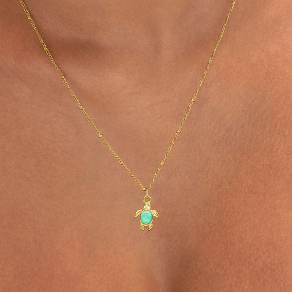18K Gold Plated Opal Sea Turtle Pendant Necklace Waterproof