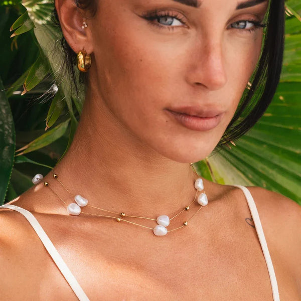 Irregular Pearl Necklace Set Gold Plated 18K