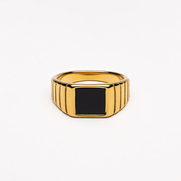 18K Gold Plated Kaya Black Onyx Signet Ring