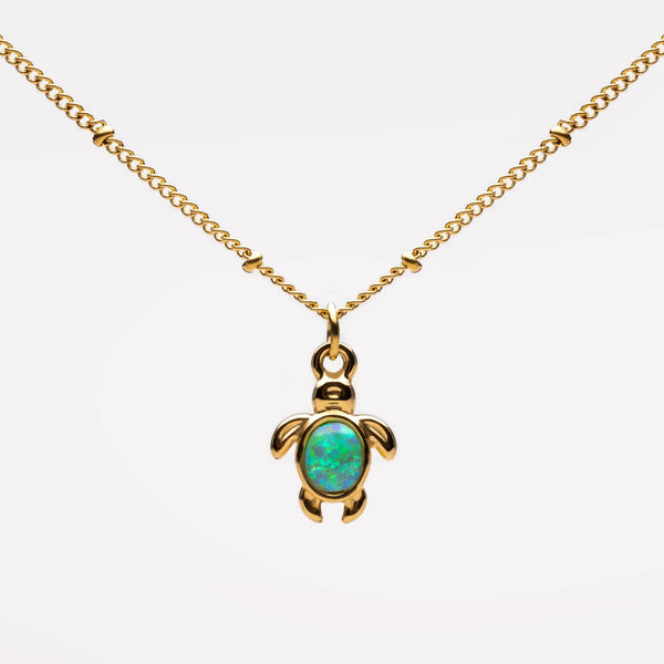 18K Gold Plated Opal Sea Turtle Pendant Necklace Waterproof