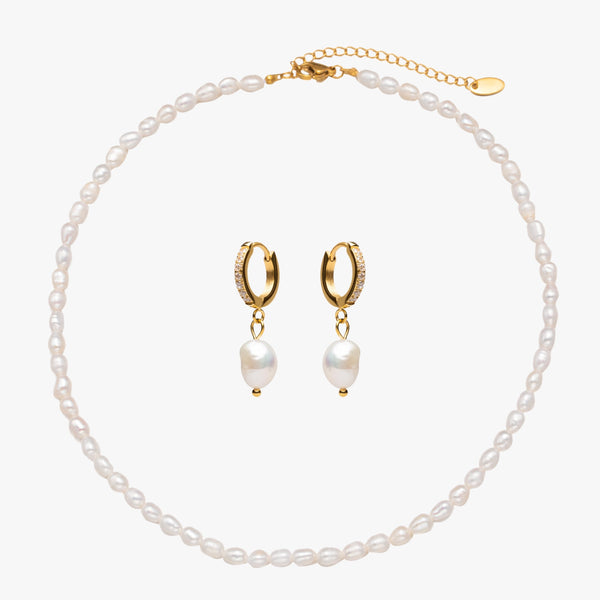 Freshwater Pearl Choker & Hoop Earrings Bundle Set