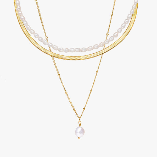 Herringbone, Pearl Choker & Baroque Pendant 3-Piece Bundle Set