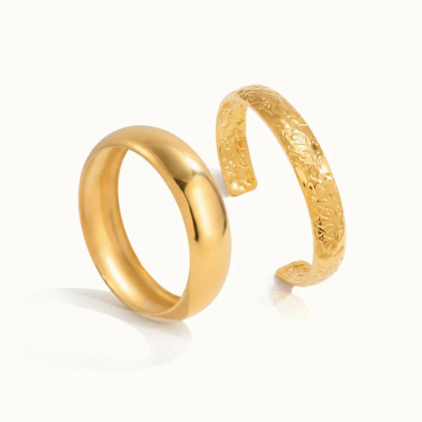 Domed Cuff & Floral Band Bangle Bundle Set