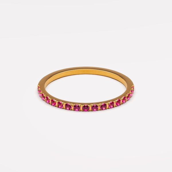 18K Gold Plated Bordeaux Ruby Zircon Thin Ring