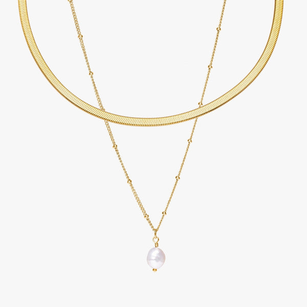 Herringbone Choker & Baroque Pearl Pendant Bundle Set
