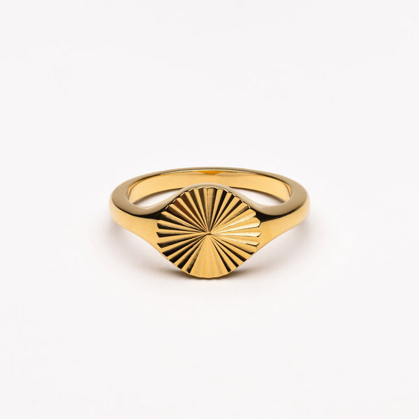 18K Gold Plated Sun Signet Ring Waterproof