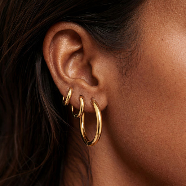 18K Gold Plated Thick Classic Hoop Earrings 4 Sizes