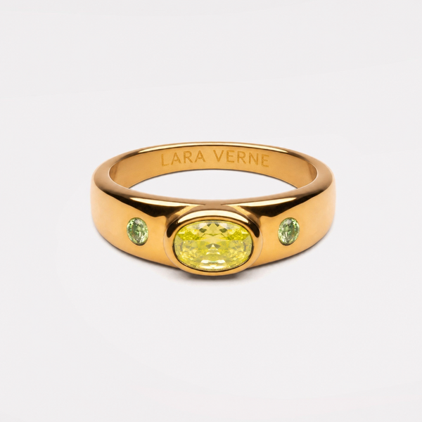 18K Gold Plated Green Stone Statement Ring by Lara Verne