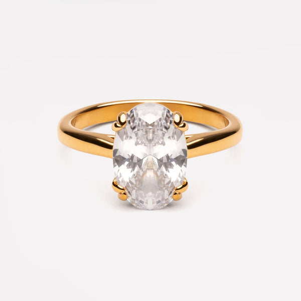 18K Gold Plated Oval Solitaire Zircon Ring