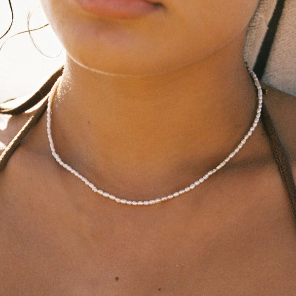 18K Gold Plated Tiny Freshwater Pearl Choker Necklace