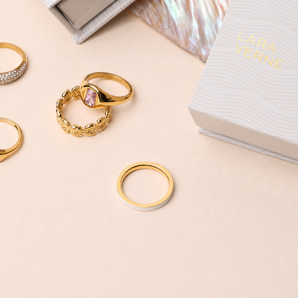 18K Gold Plated Halo White Zircon Ring by Lara Verne