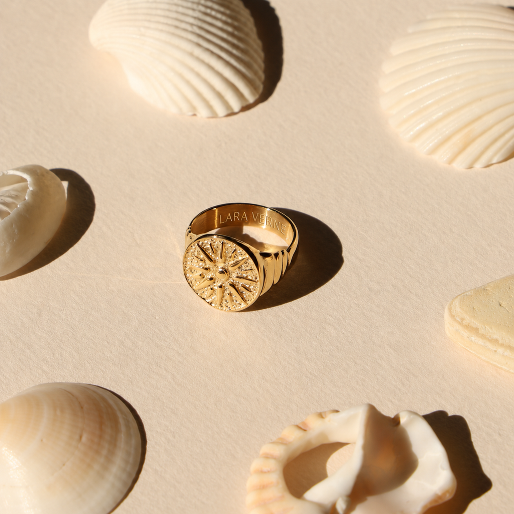 18K Gold Plated Golden Sun Signet Ring by Lara Verne