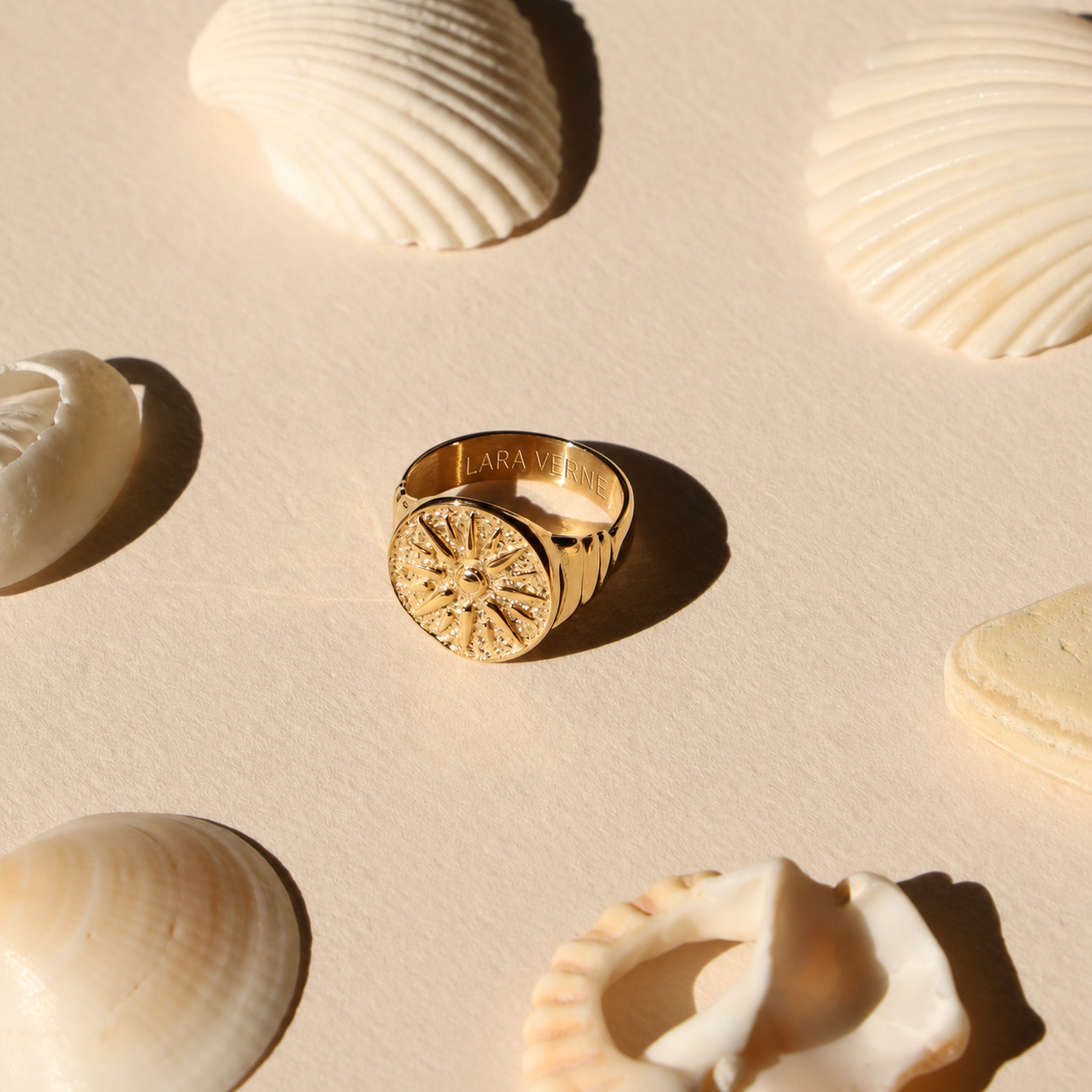 18K Gold Plated Golden Sun Signet Ring by Lara Verne