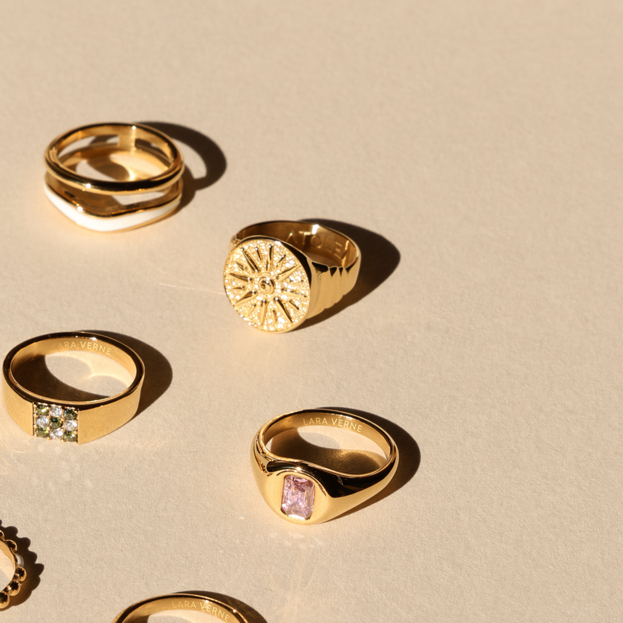 18K Gold Plated Golden Sun Signet Ring by Lara Verne