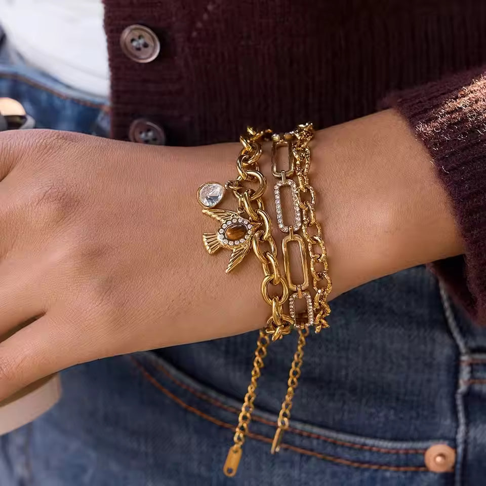 Swallow Pendant & Gold Chain Bracelet Bundle Set
