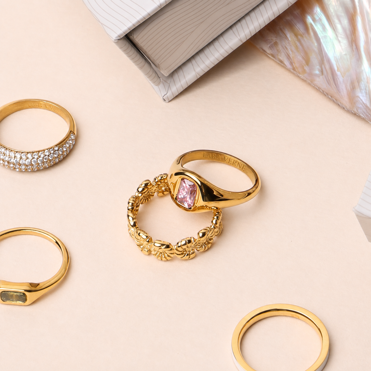 18K Gold Plated Rose Pink Zircon Thin Ring by Lara Verne