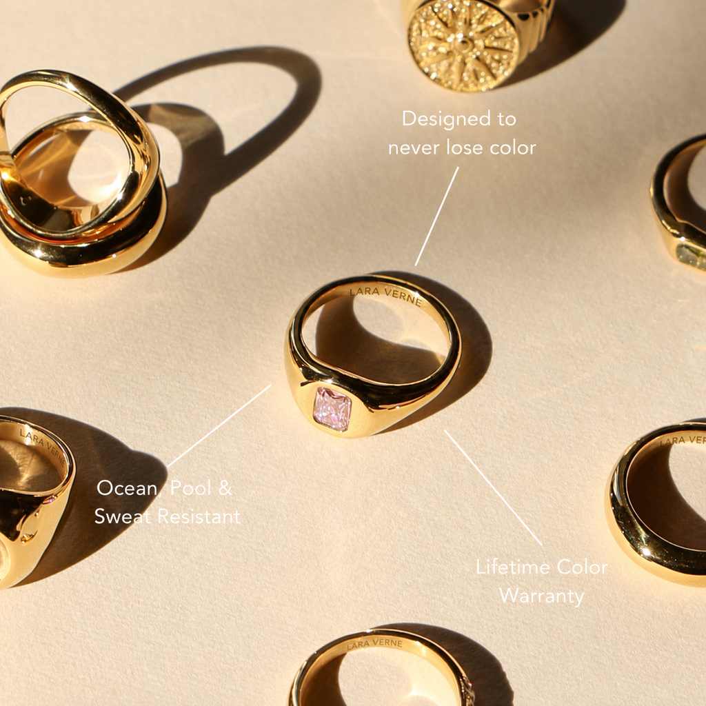 18K Gold Plated Rose Pink Zircon Thin Ring by Lara Verne