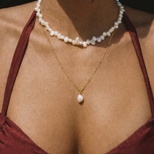 18K Gold Plated Baroque Freshwater Pearl Pendant Necklace