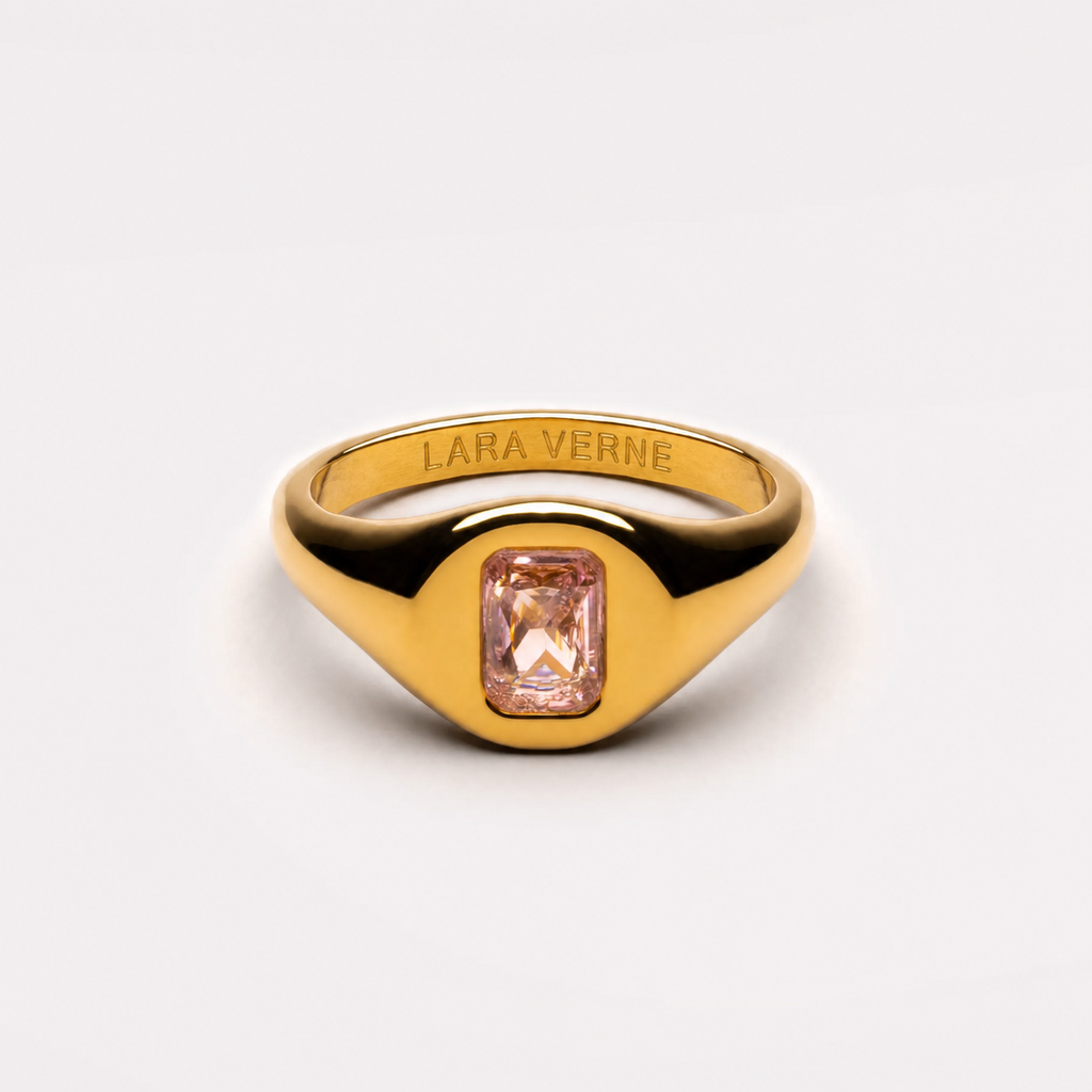 18K Gold Plated Rose Pink Zircon Thin Ring by Lara Verne