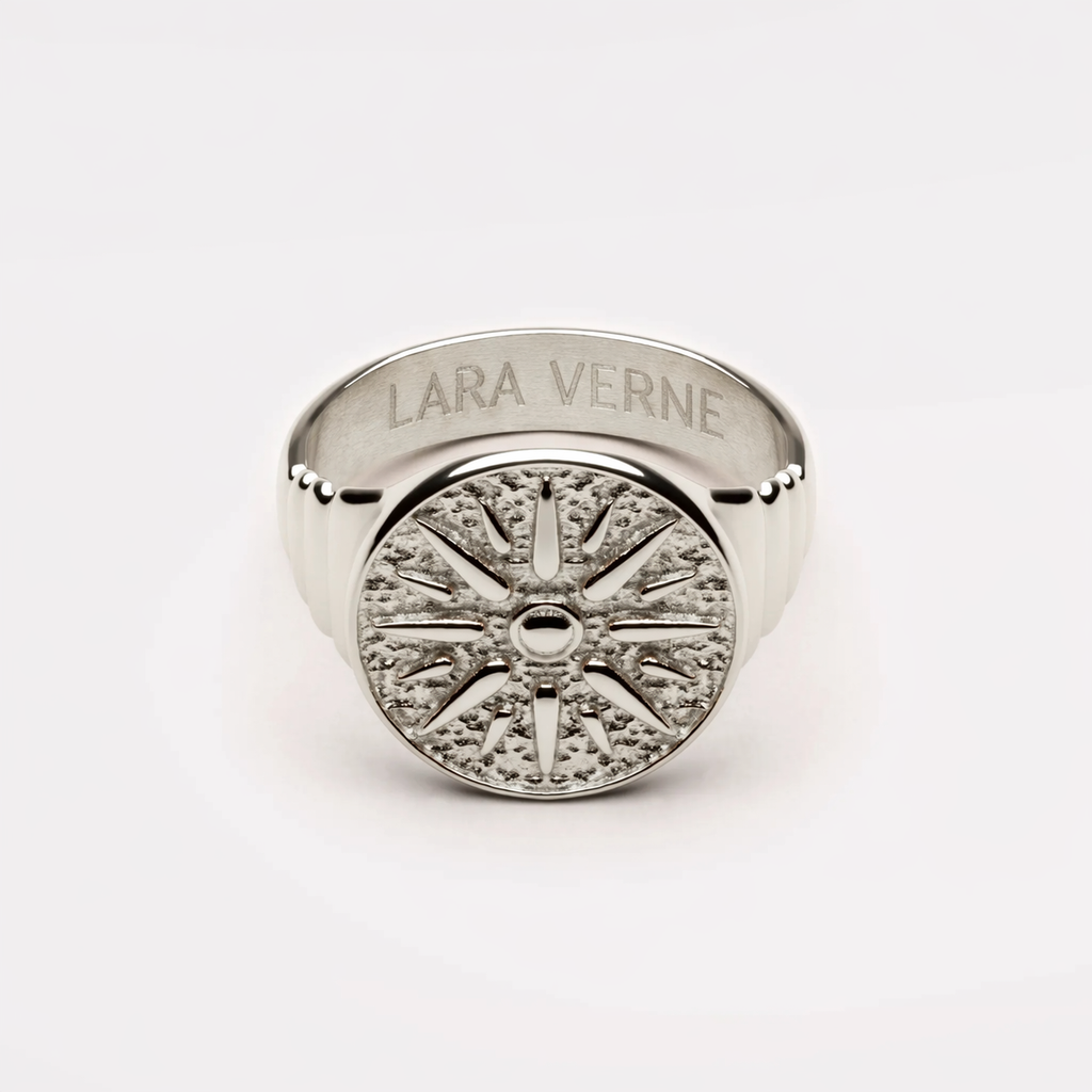 18K Gold Plated Golden Sun Signet Ring by Lara Verne