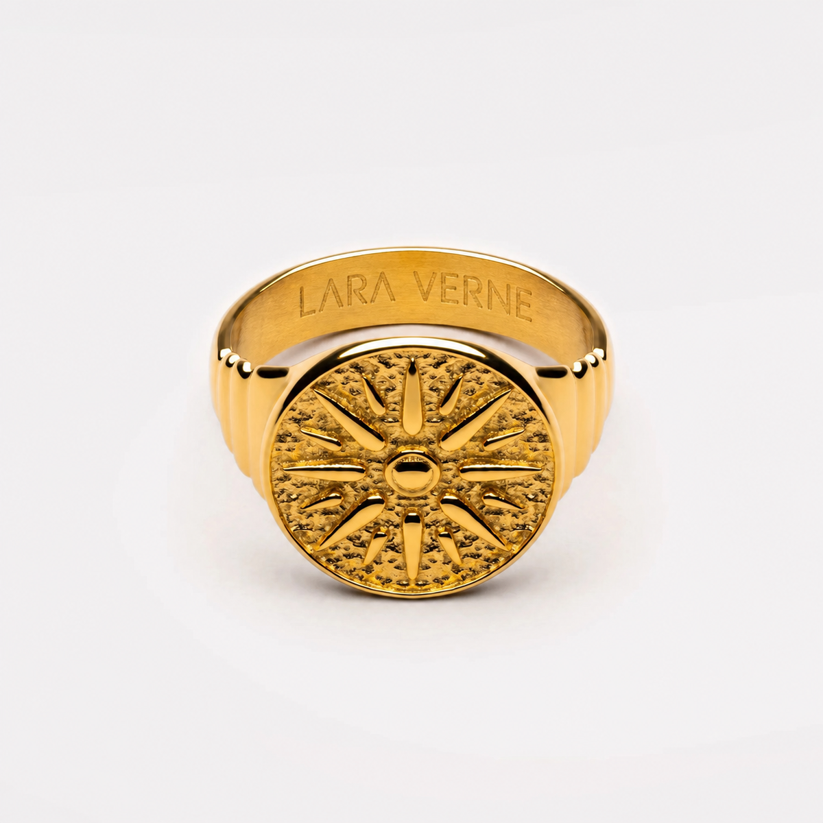 18K Gold Plated Golden Sun Signet Ring by Lara Verne