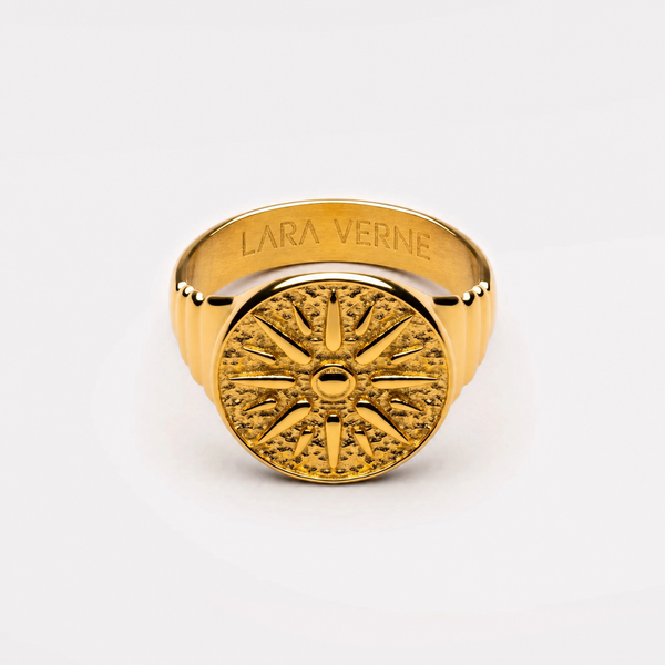 18K Gold Plated Golden Sun Signet Ring by Lara Verne