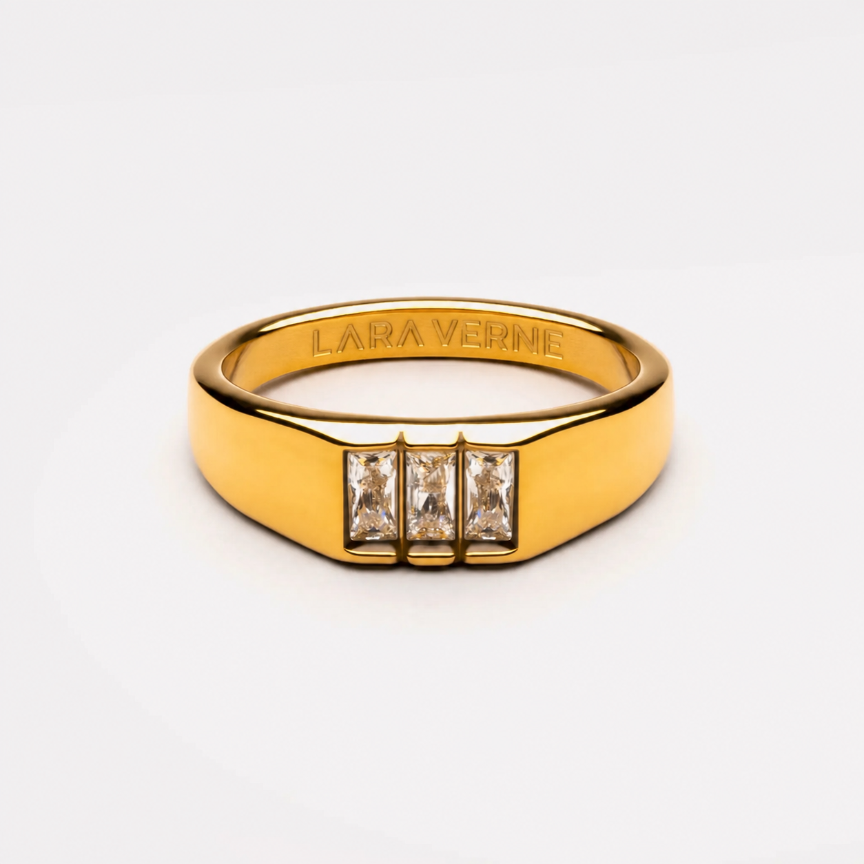 18K Gold Plated Baguette Zircon Signet Ring by Lara Verne