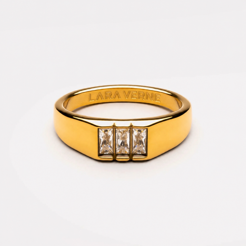18K Gold Plated Baguette Zircon Signet Ring by Lara Verne