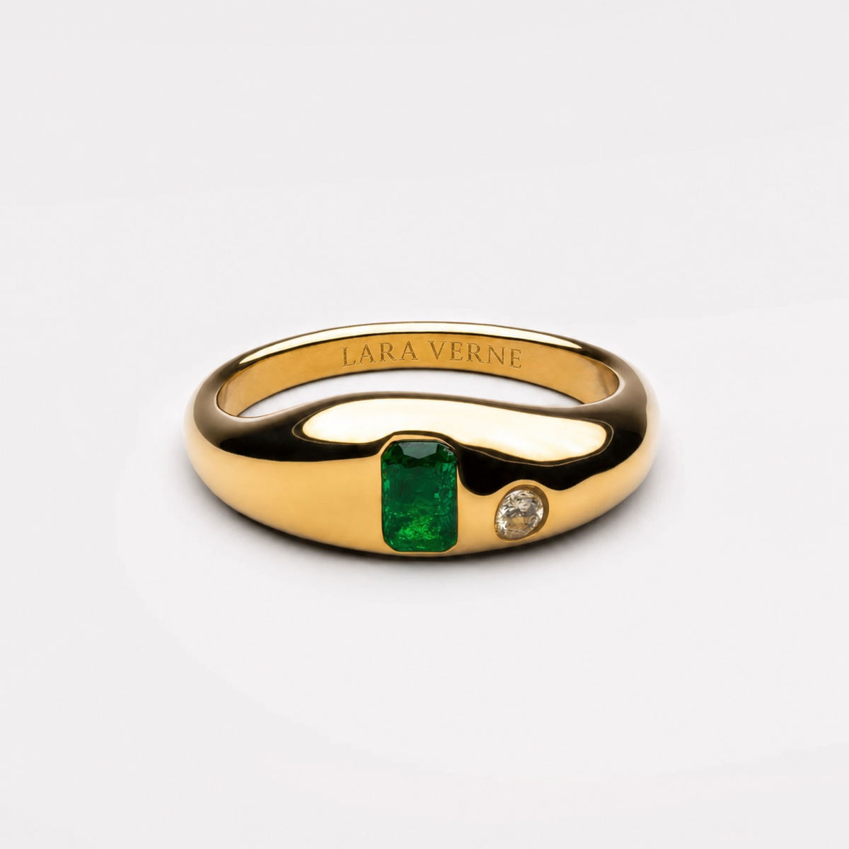 18K Gold Plated Verdra Green Stone Ring by Lara Verne