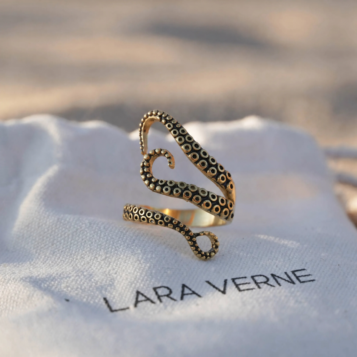 18K Gold Plated Octopus Tentacle Adjustable Ring by Lara Verne