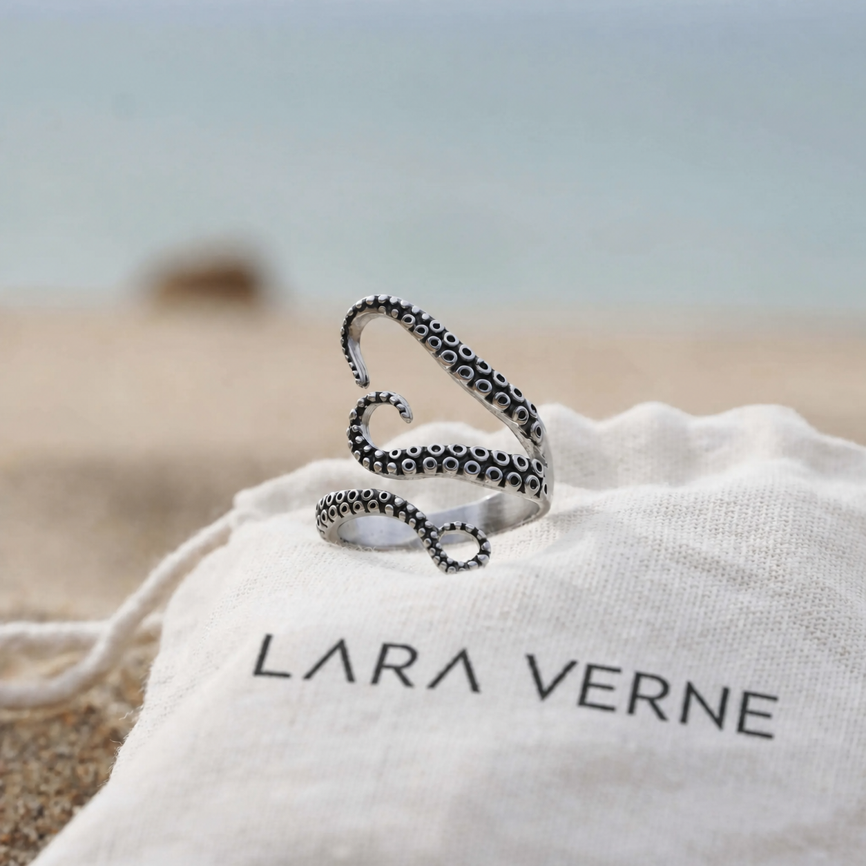 18K Gold Plated Octopus Tentacle Adjustable Ring by Lara Verne